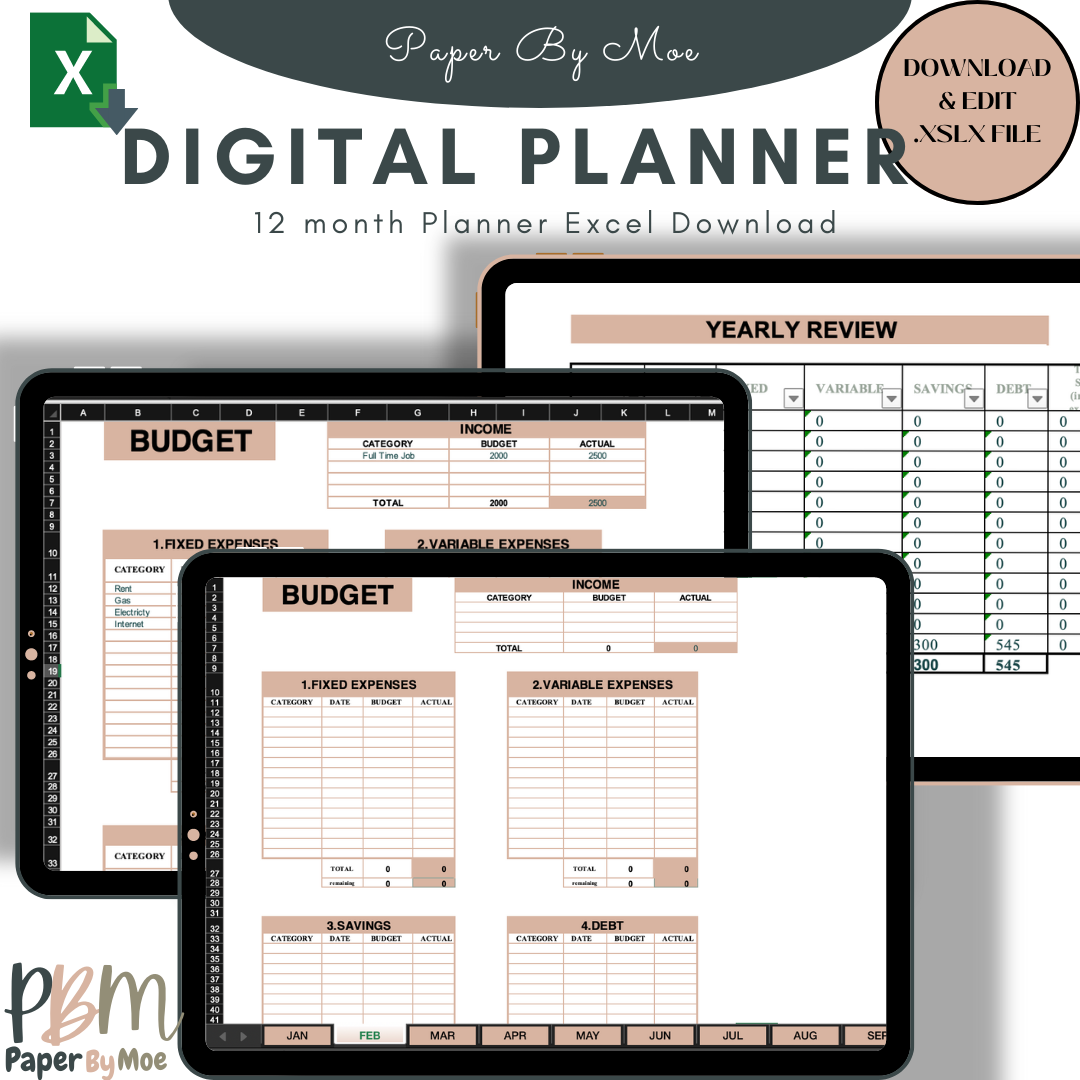 6 Month Black Paycheck To Paycheck Digital Budget Planner 8.5x11 – Paper By  Moe