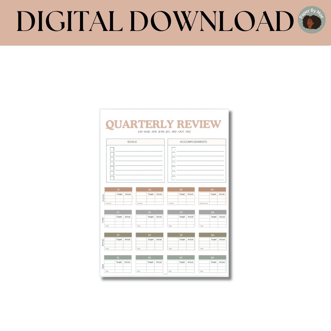 Quarterly Financial Review Planner – Digital Download (5 Pages)