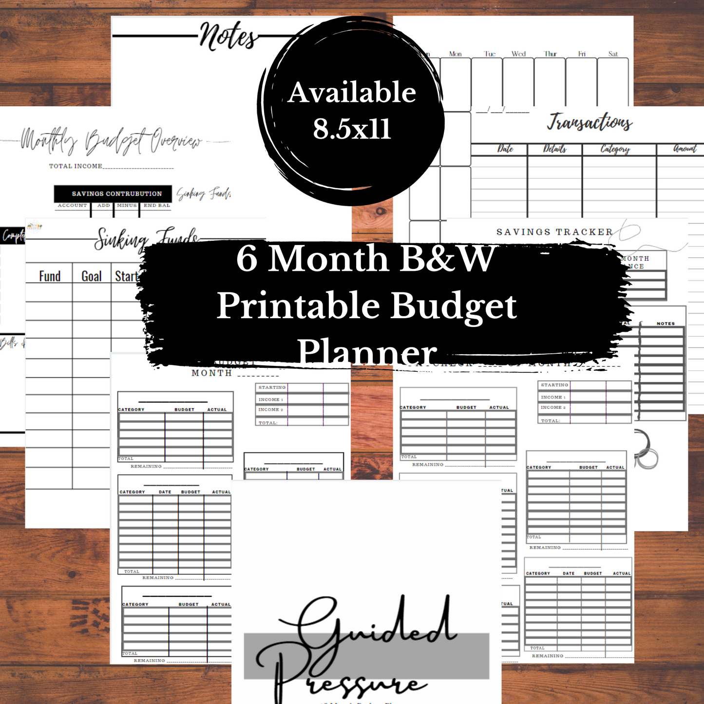 6 Month Black Paycheck To Paycheck Digital Budget Planner 8.5x11