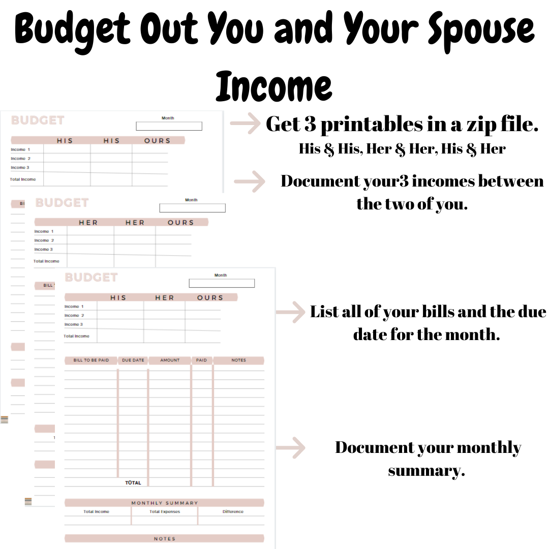 Pink & White Couple Monthly Budget