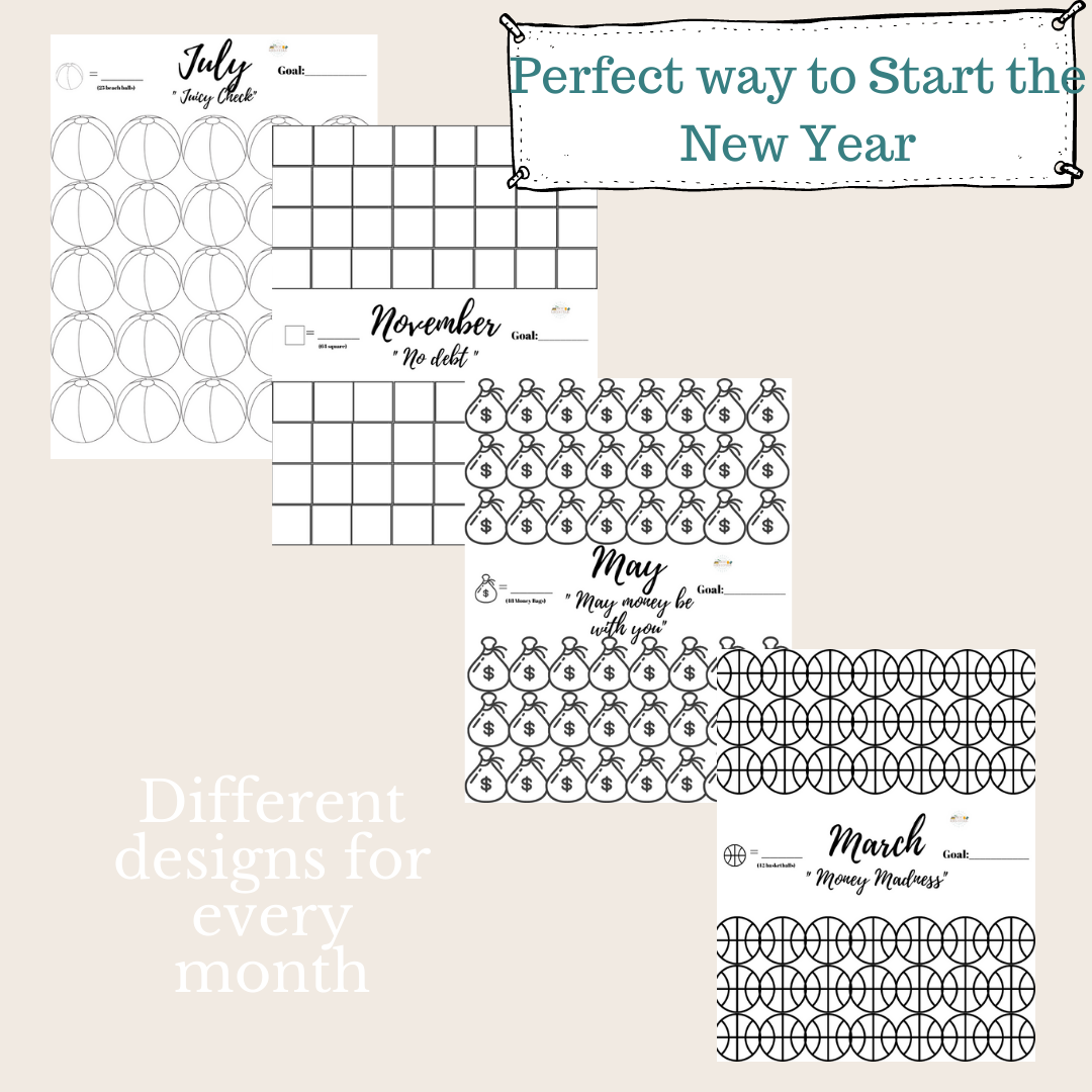 12 Month Debt/Savings Challenge Trackers Printables