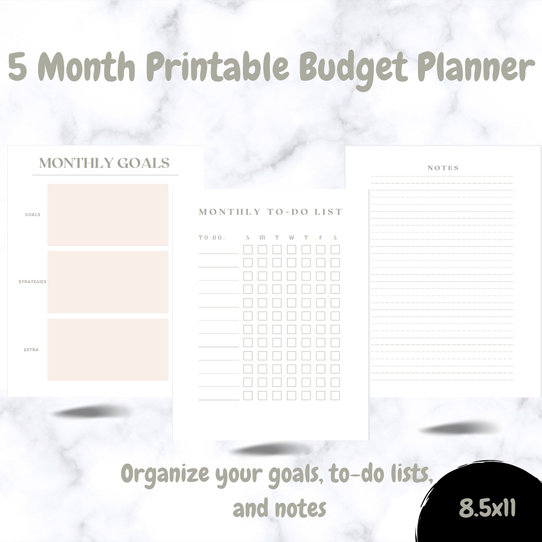 Minimalist Dusty Green Printable 5 Month Budget Planner