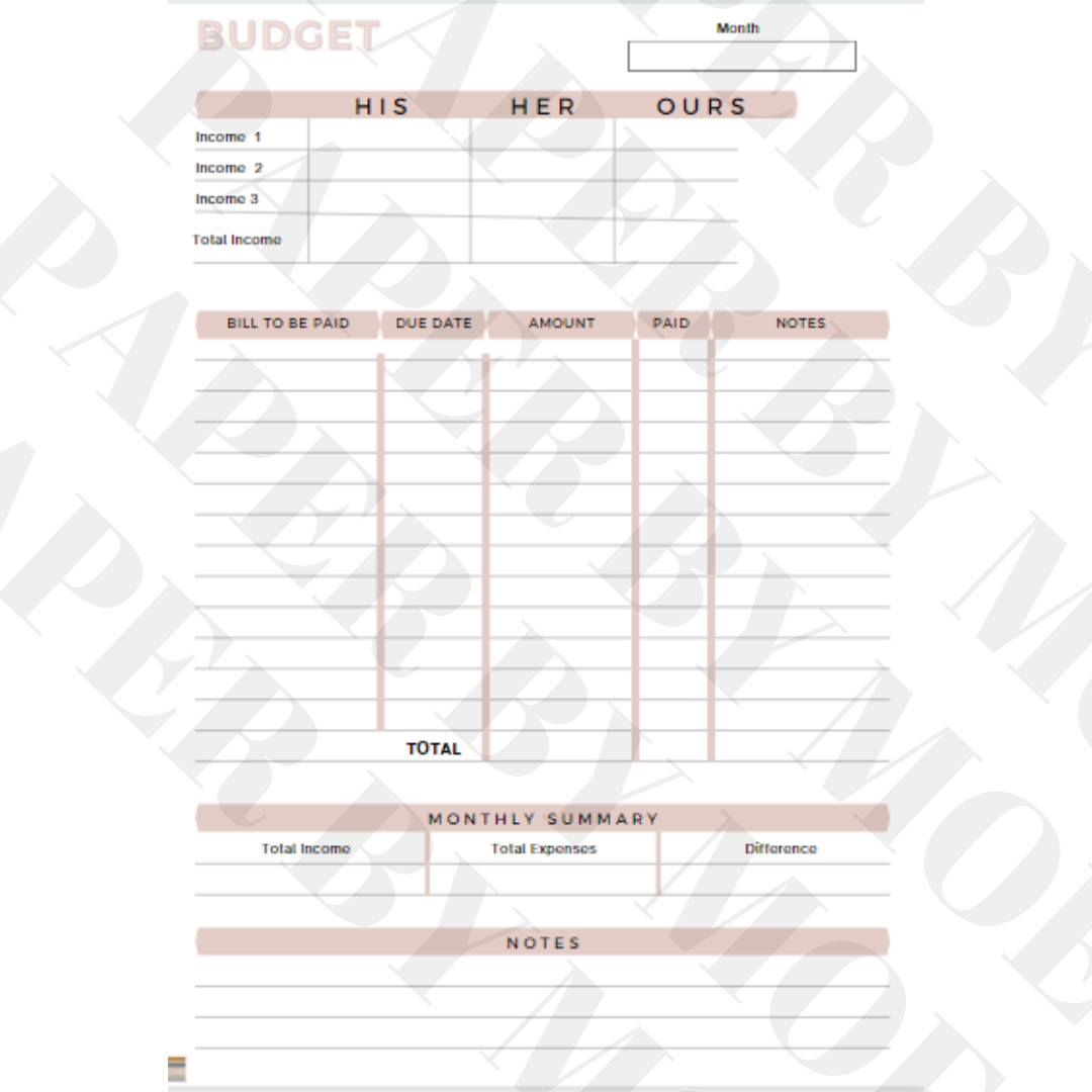 Pink & White Couple Monthly Budget