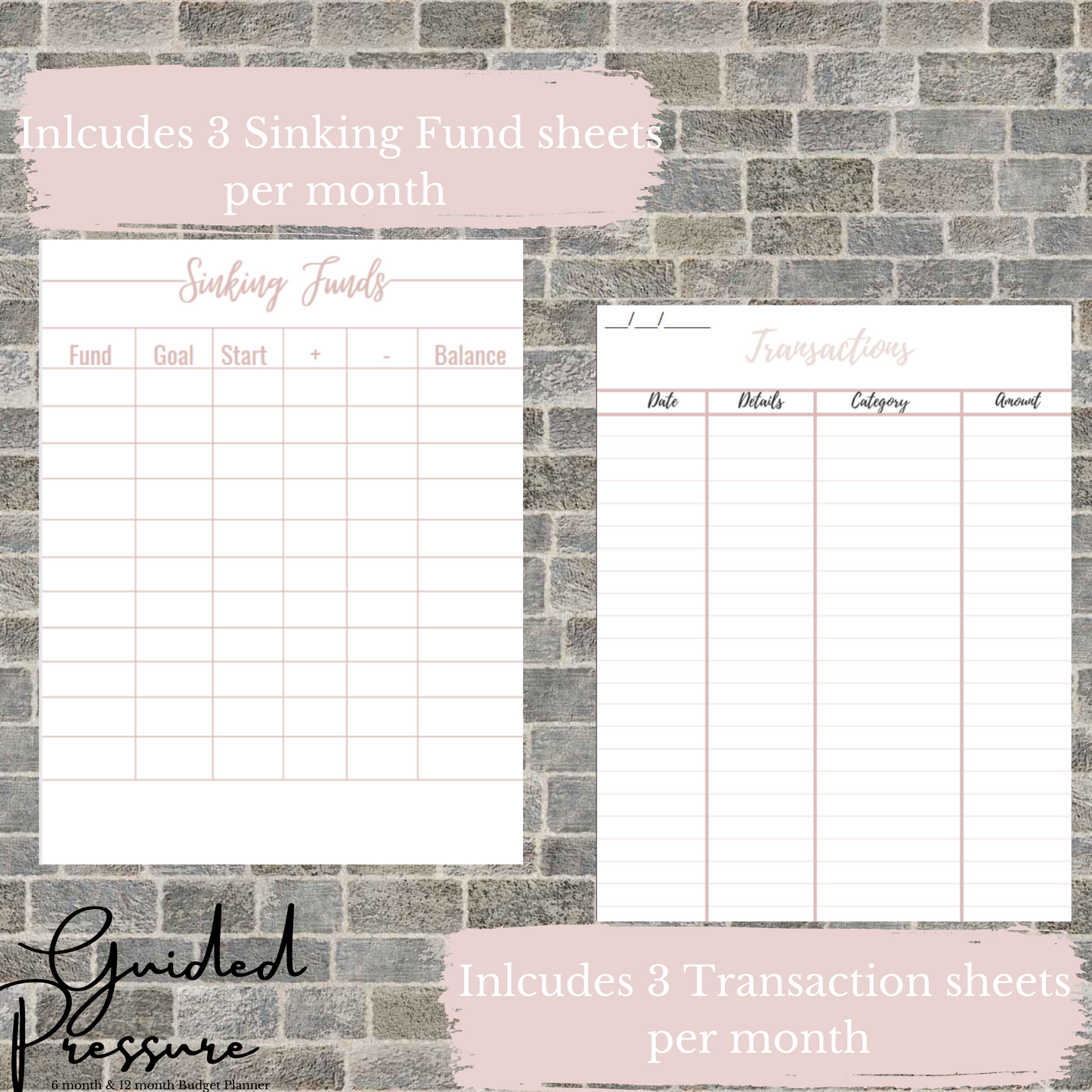 6 Month Pink Paycheck To Paycheck Digital Budget Planner Printable 8.5x11