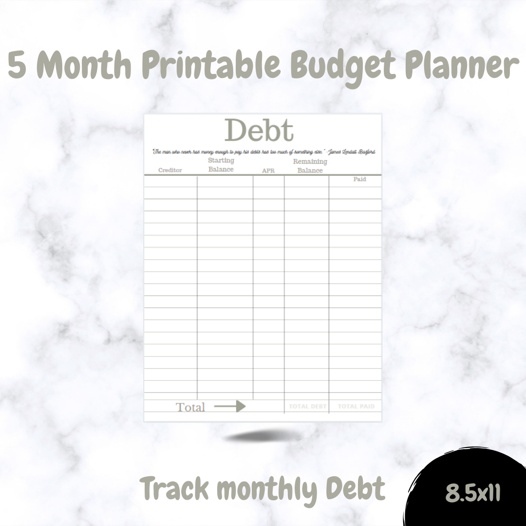 Minimalist Dusty Green Printable 5 Month Budget Planner
