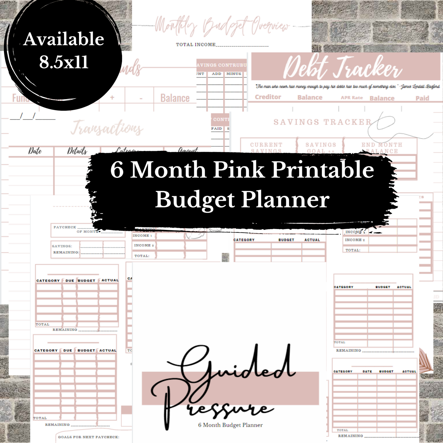 6 Month Pink Paycheck To Paycheck Digital Budget Planner Printable 8.5x11