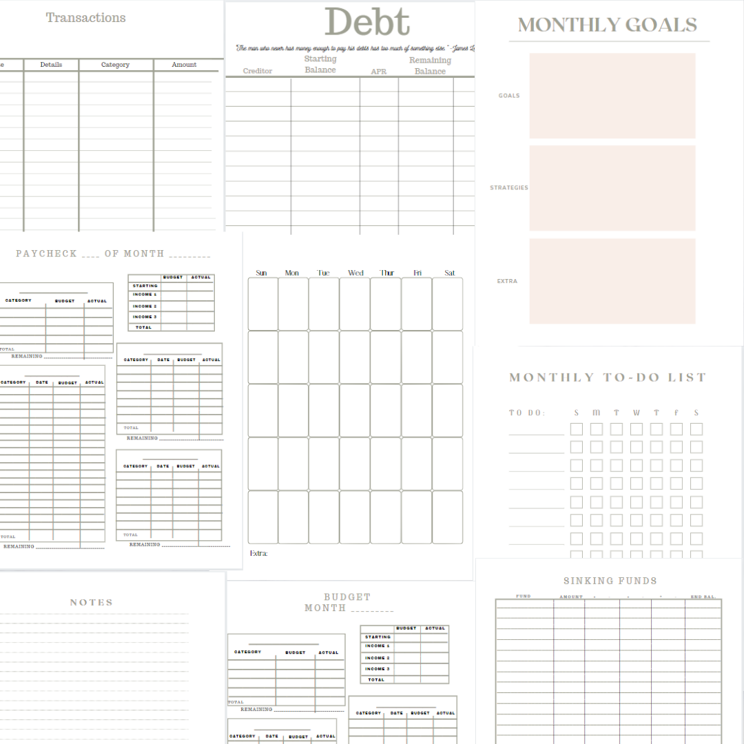Minimalist Dusty Green Printable 5 Month Budget Planner