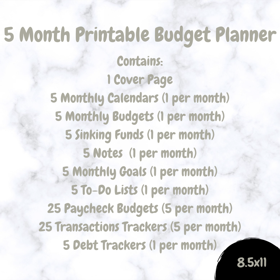 Minimalist Dusty Green Printable 5 Month Budget Planner