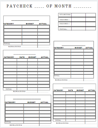 Simple Black & White Paycheck Budget