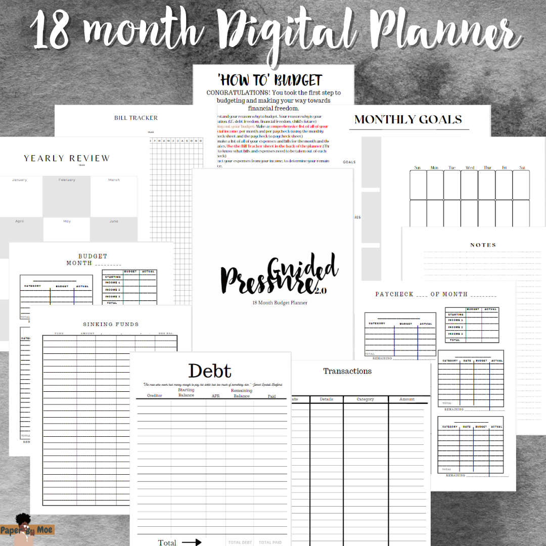 6 Month Black Paycheck To Paycheck Digital Budget Planner 8.5x11 – Paper By  Moe