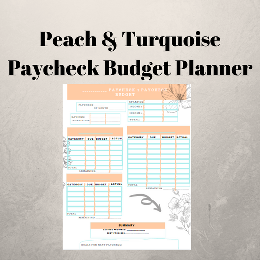 Peach & Turquoise Paycheck Budget Sheet
