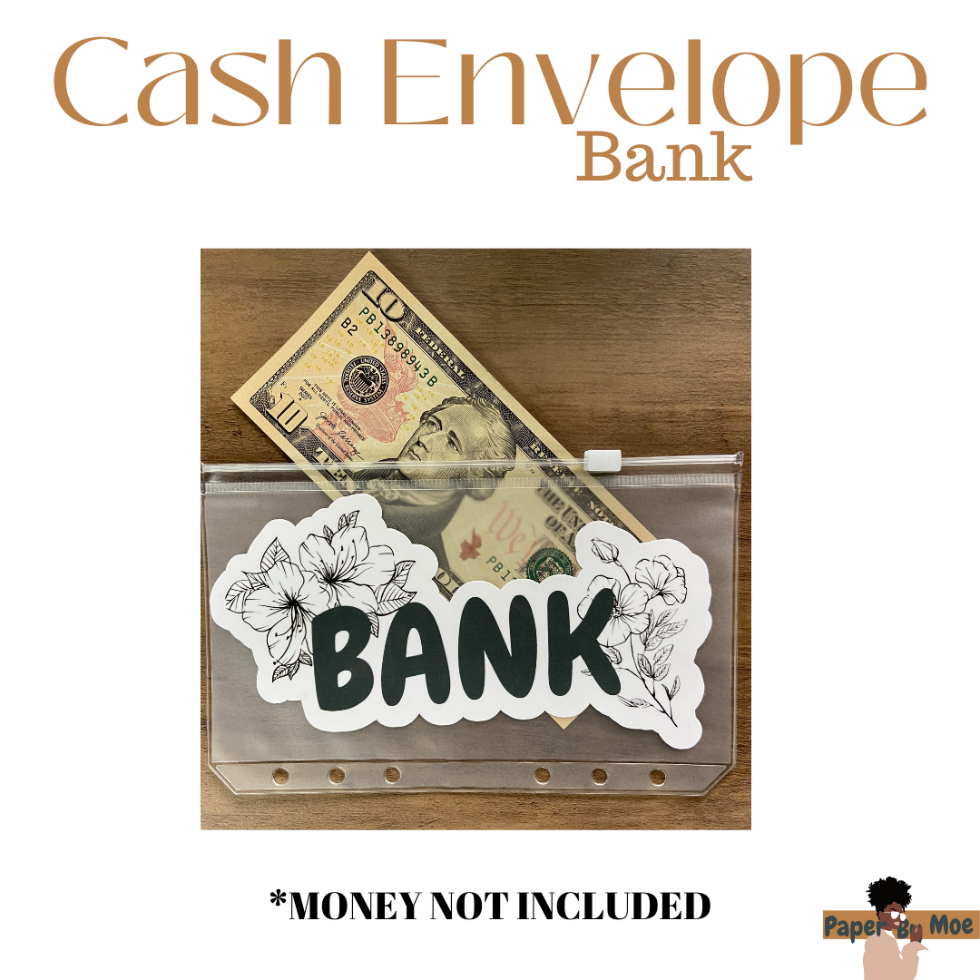 Floral around the 'Bank' with white outline on glossy sticker paper on A6 Envelope ( money in image but not included in purchase)