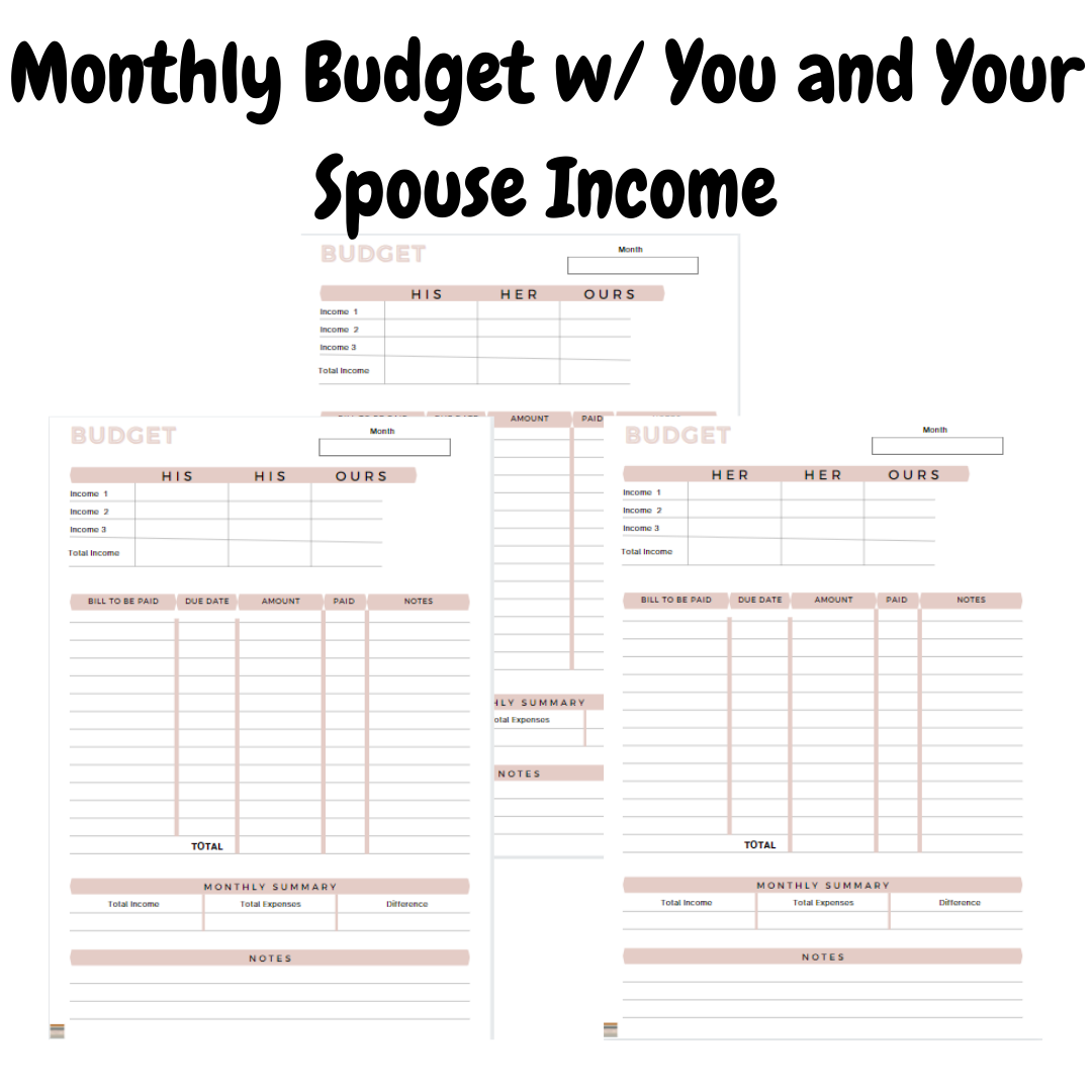 Pink & White Couple Monthly Budget