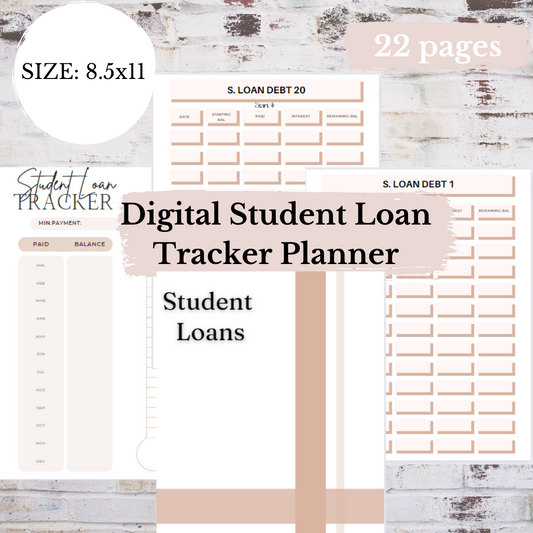 Pink Student Loan Tracker Digital Planner / Printable