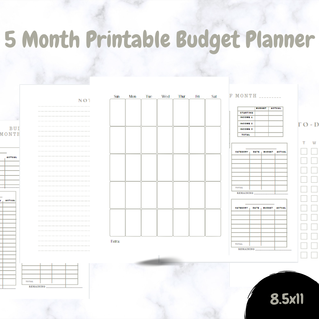 Minimalist Dusty Green Printable 5 Month Budget Planner