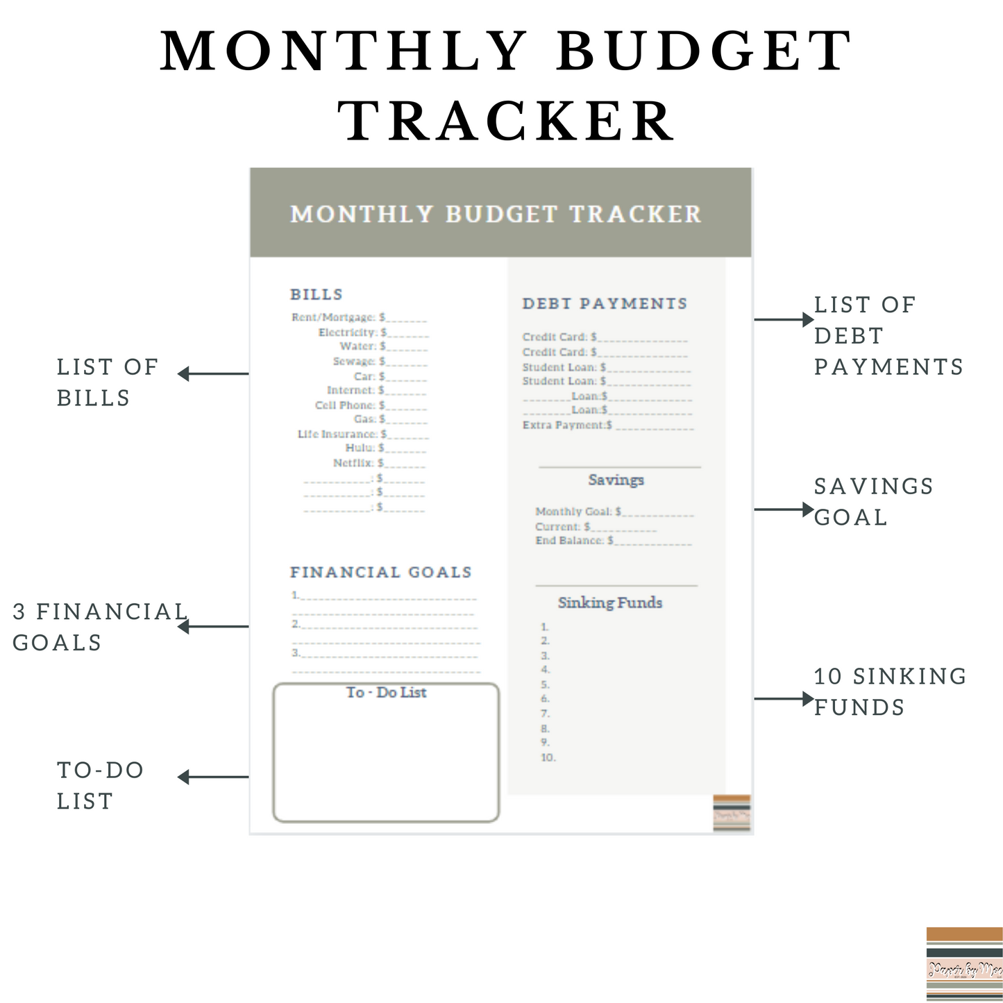Olive Monthly Budget Tracker - One Page