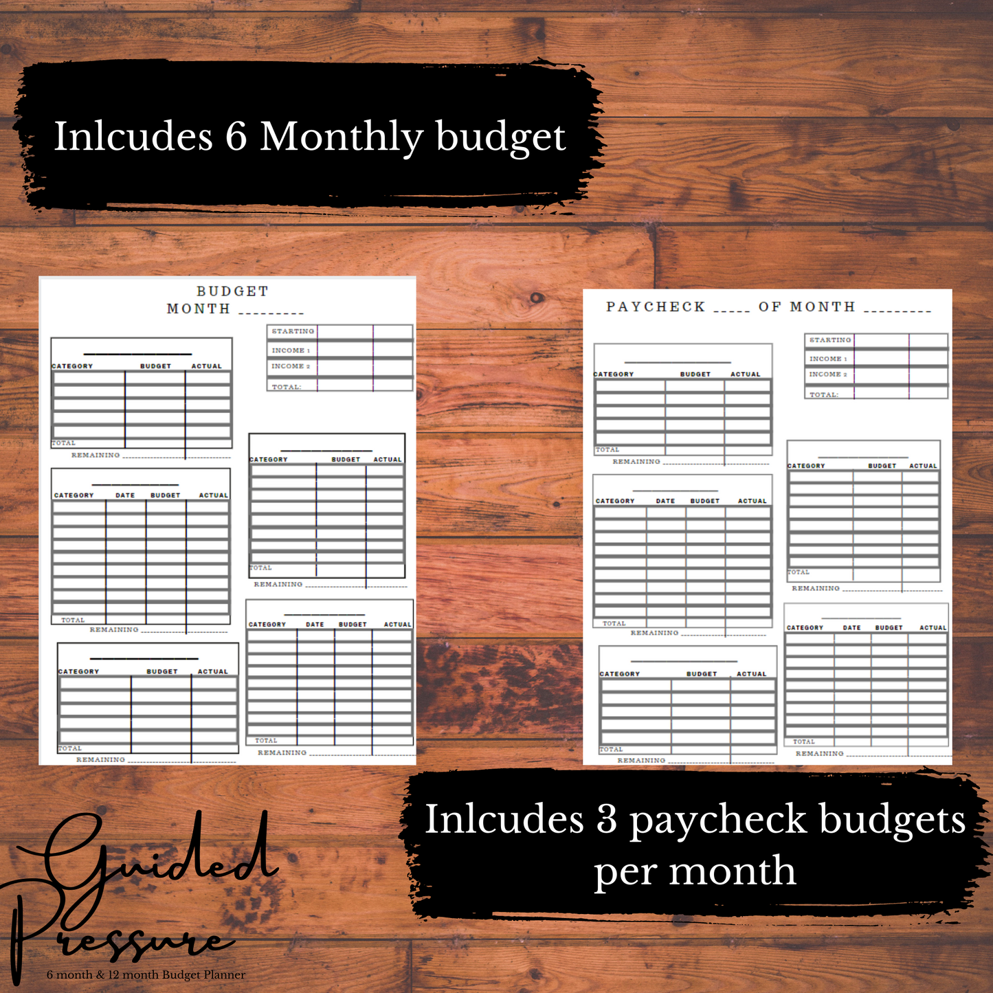 6 Month Black Paycheck To Paycheck Digital Budget Planner 8.5x11