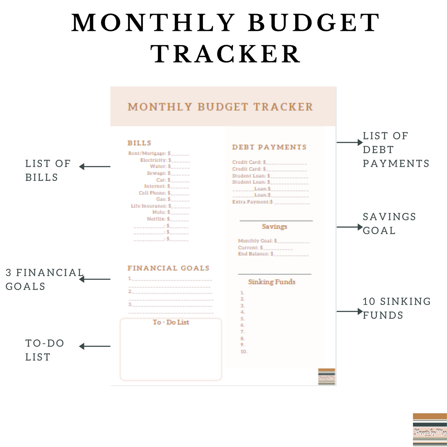 Pink Monthly Budget Tracker - One Page