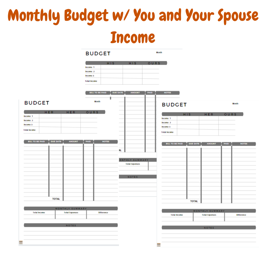 Black & White Couple Monthly Budget