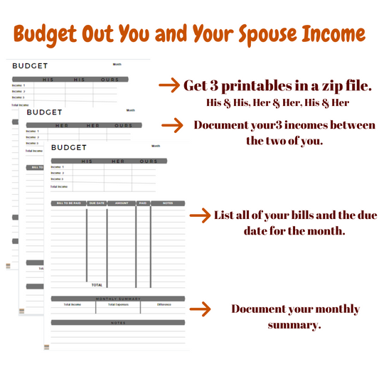 Black & White Couple Monthly Budget