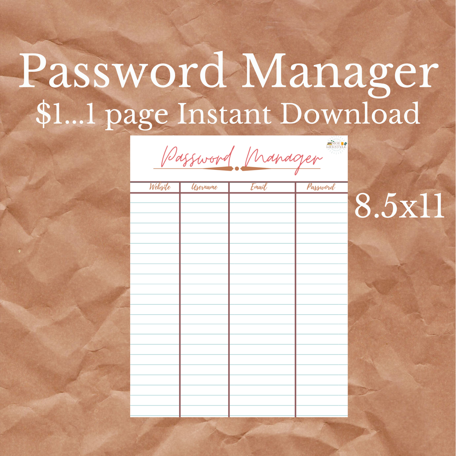 Password Manager printable – Paper By Moe