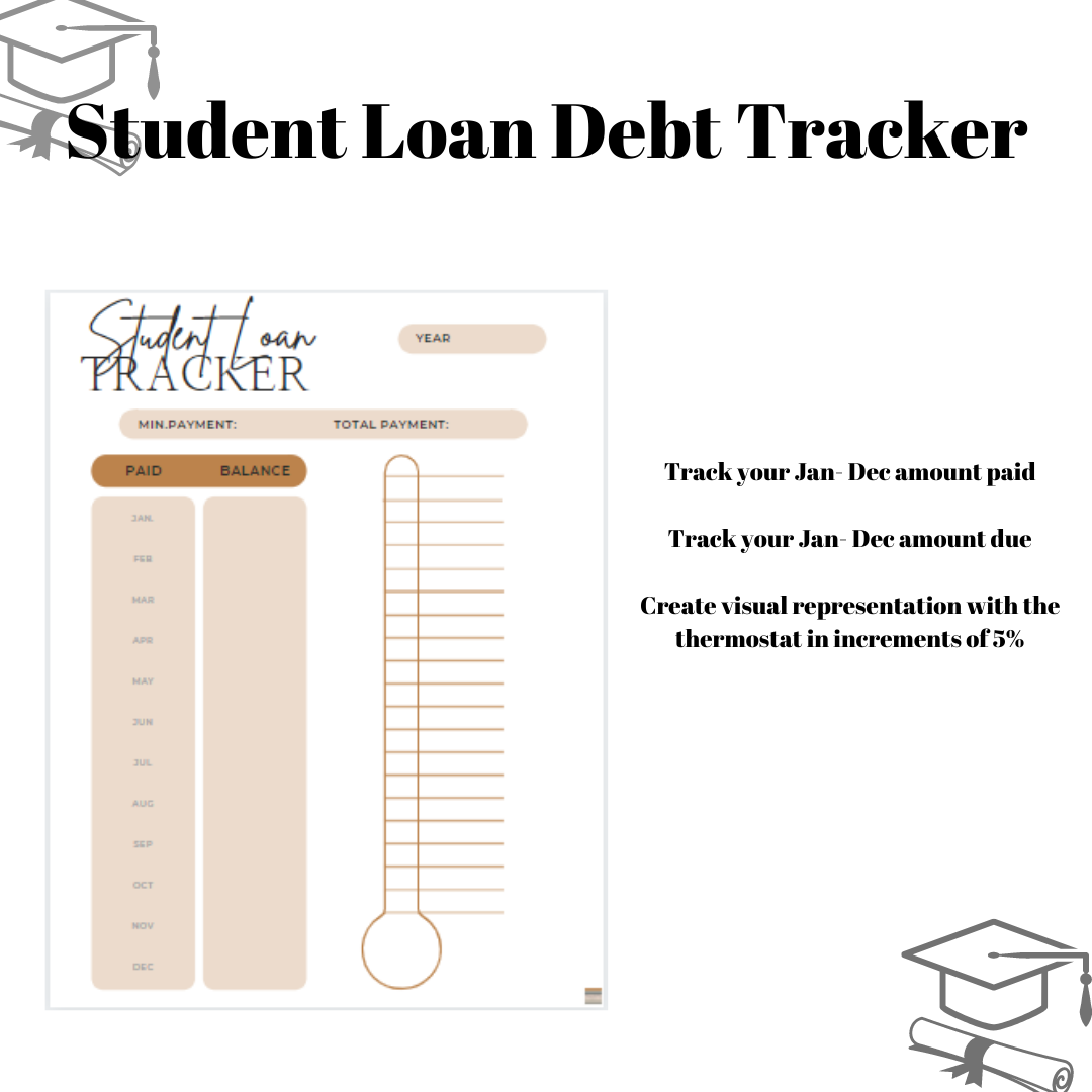Brown Student Loan Debt Tracker | 12 MONTH Tracker | DEBT PAYOFF