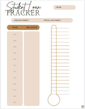 Brown Student Loan Debt Tracker | 12 MONTH Tracker | DEBT PAYOFF