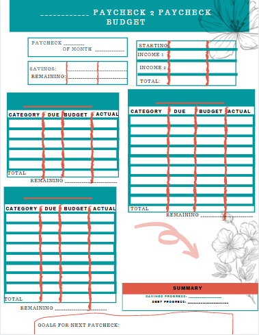 Warm Color Paycheck Budget Printable